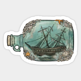 Barnacle Ship In A Bottle Sticker